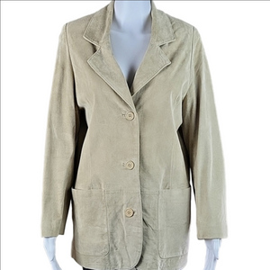 Vintage WinterSilks Tan Suede Leather Notched Lapel Silk Lined Jacket Blazer